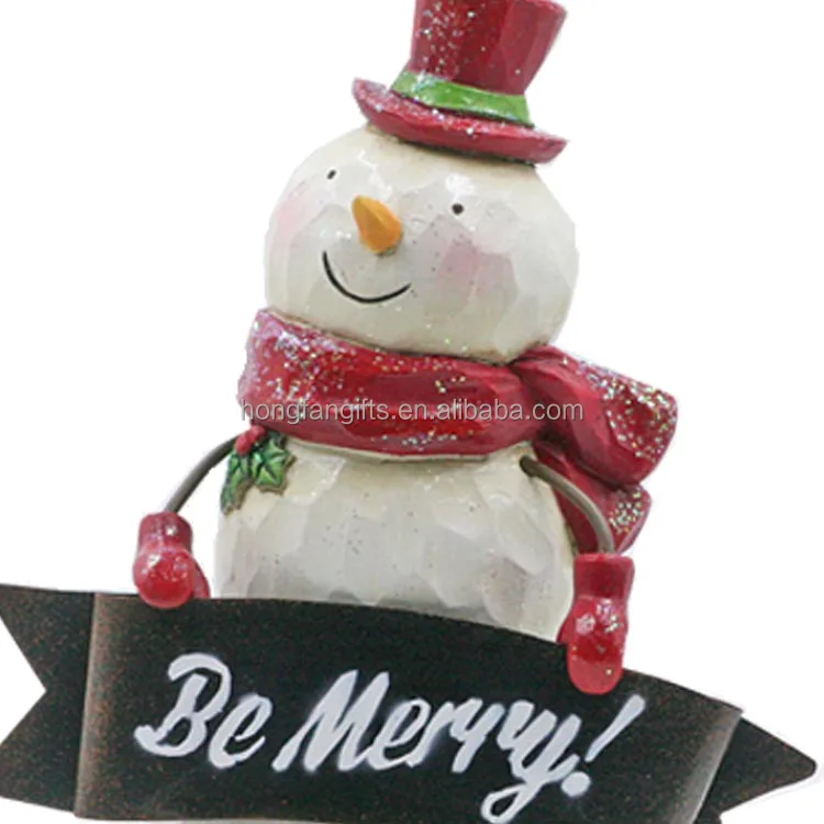 Polyresin Christmas Decor For Home Resin Snowman Hold Be Marry Sign Figurines