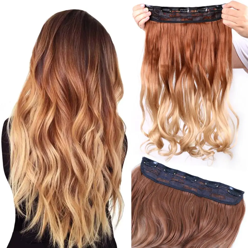 Hot sell Clip On long curly ponytail hair extension Long Curly Ombre Two Tone Synthetic Hair Extensions Clip in on Hairpieces