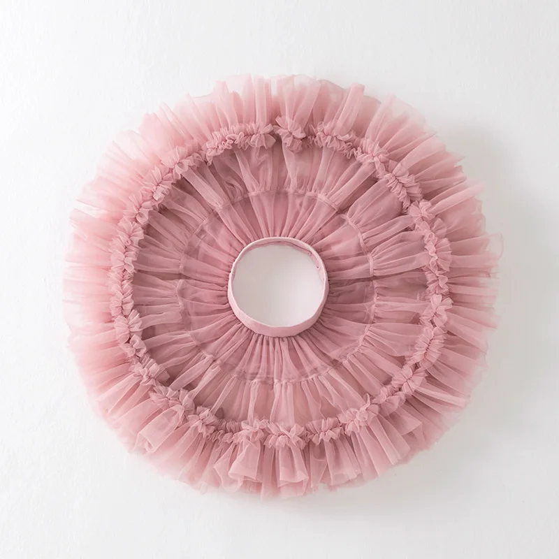 Nylon Crochet Pink Color Fluffy Fashion Kids Baby Girl Mesh Tiered Layered Tulle Skirt