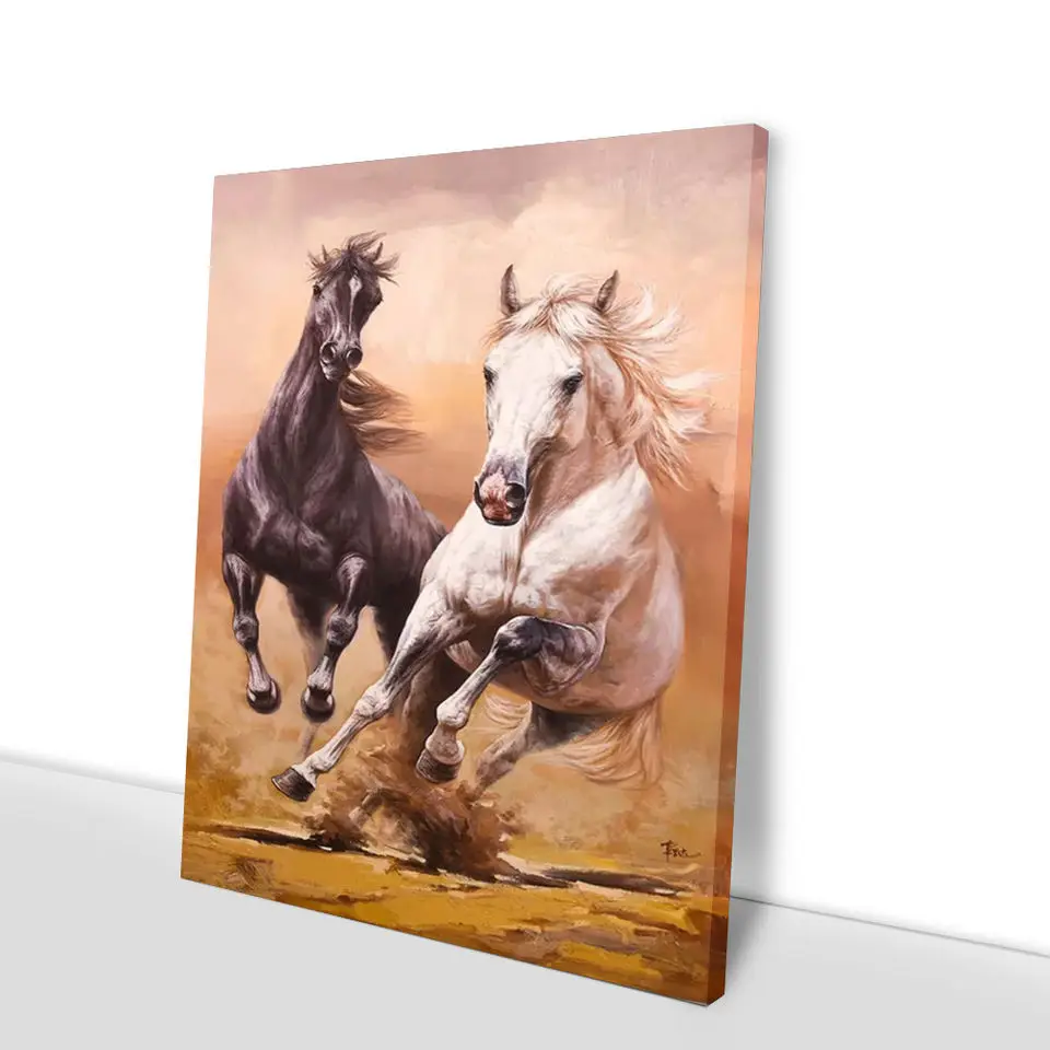 Hotel Decor Large Size Animal Running Classical Orange Horse Race Art Handmade Oil Horse Painting