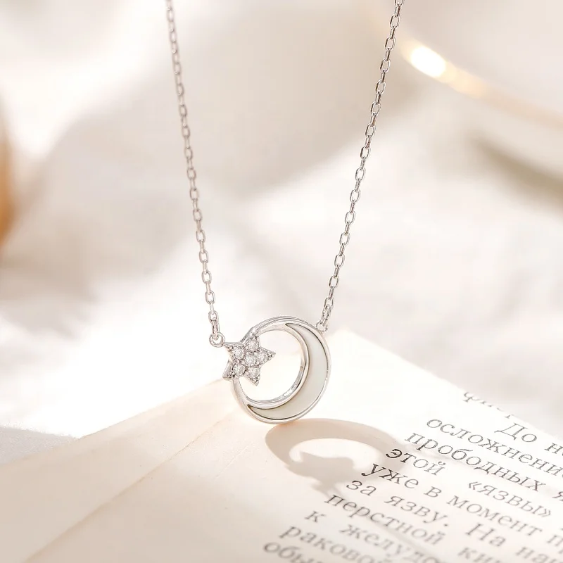 14K 18K 22K Gold Plated YINSAKI 925 Silver Shellfish Coin Pendant White Fritillary Star Moon Necklace