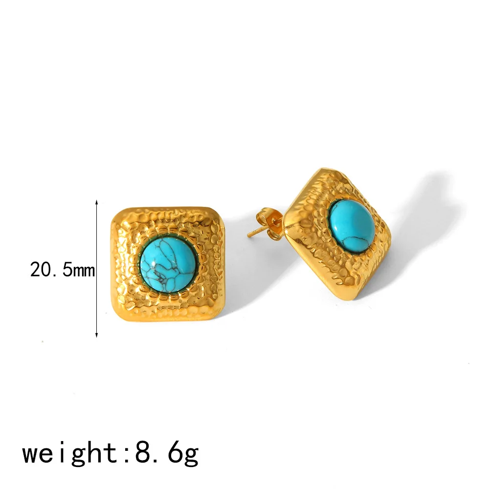 Diamond Turquoise Earrings Square Pearl Stud Stainless Steel Jewelry Trendy Gold Plated Titanium Metal Geometric Pattern Parties