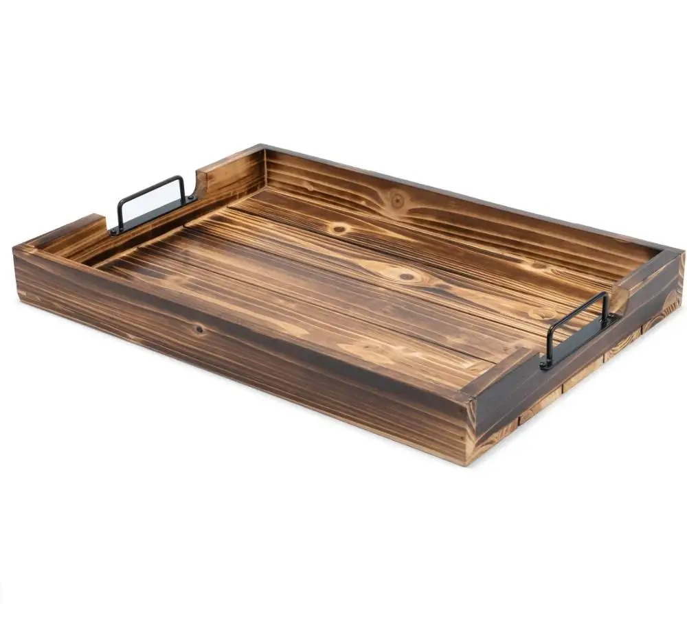 wholesale custom manufacturers custimizable Rustic Torched Ottoman Serving Tray 20 x 14 inch Fir Wood