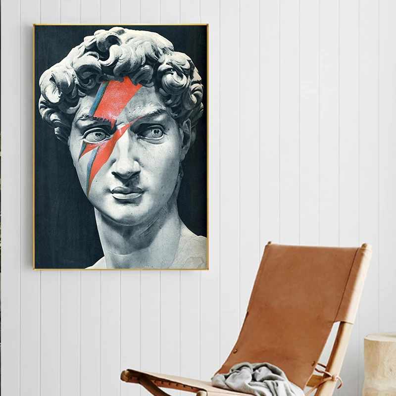 Living Room Black White Sculpture of David Head Canvas Posters and Prints  art paintings canvas wall art print picture