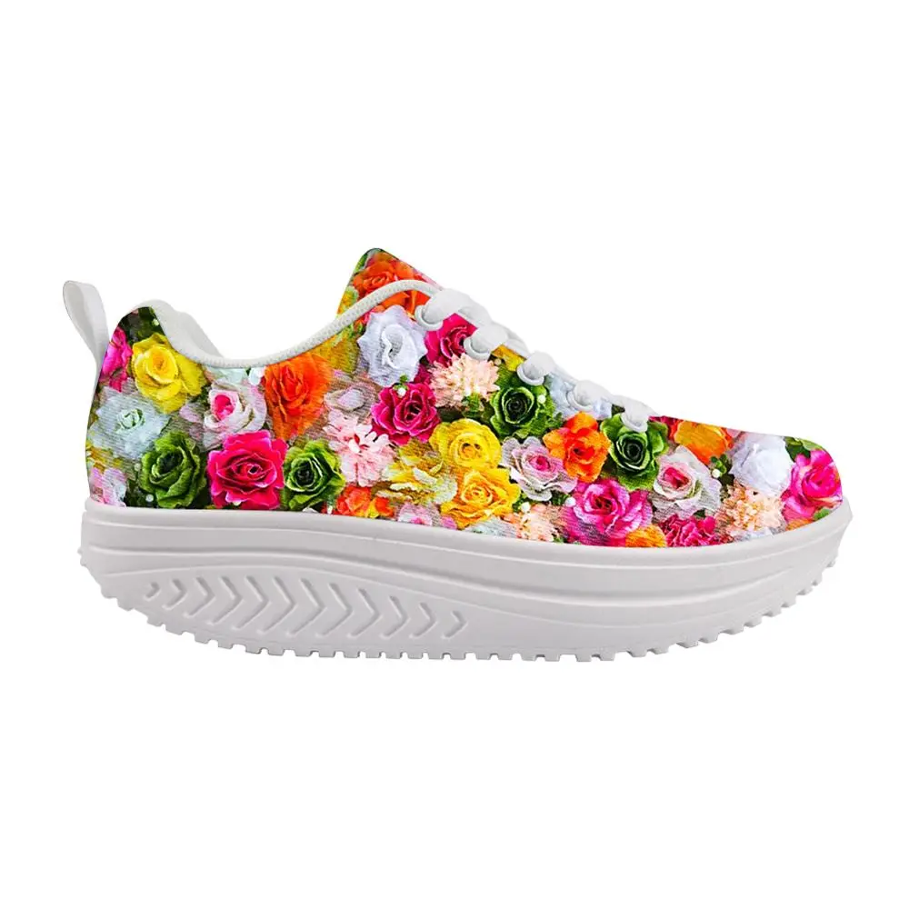 THIKIN Colorful Printed Women Swing Sneaker Anti Slip Soft Tenis Shoes Fashion Breathable Platform Shoes Lace Up Walking Shoes