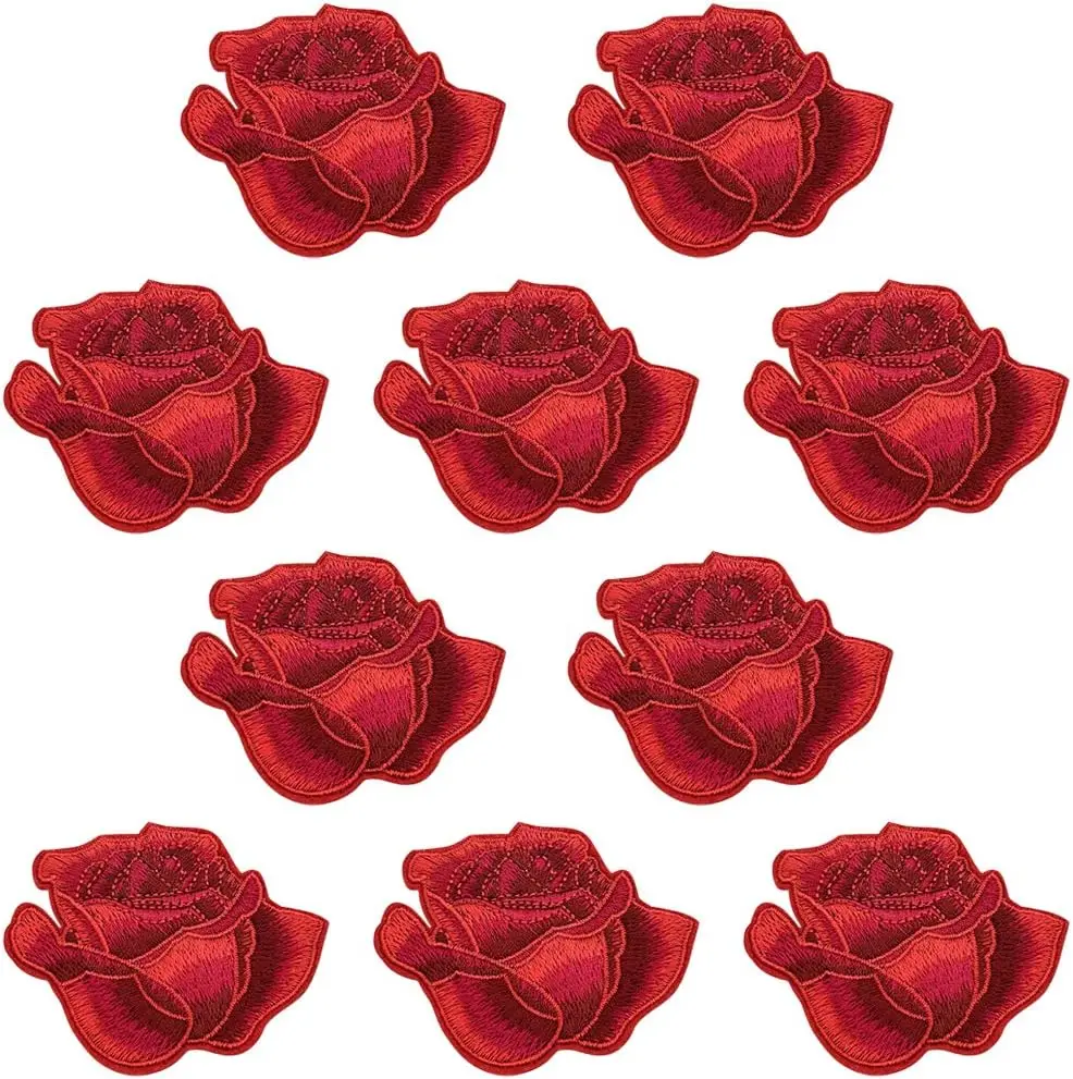 Wholesale Sewing Small Heat Press Large Readymade Flower Rose Floral Anime Applique Patches Embroidery For Hats Clothes Jeans