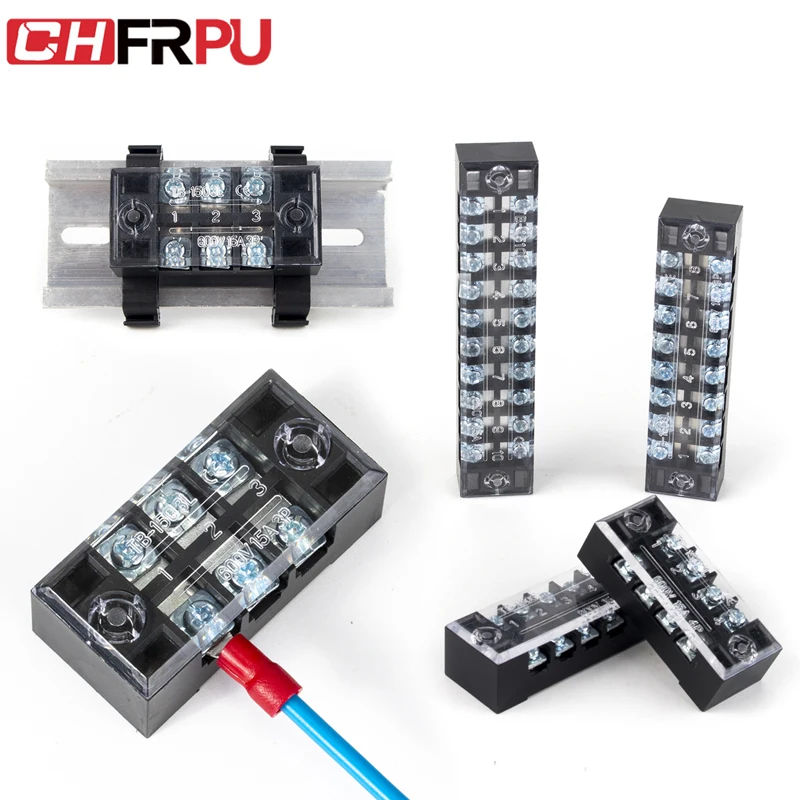 15A 3P 600V double row screw 20-16 AWG brass conductor terminal TB1503 panel mount fixed type terminal block