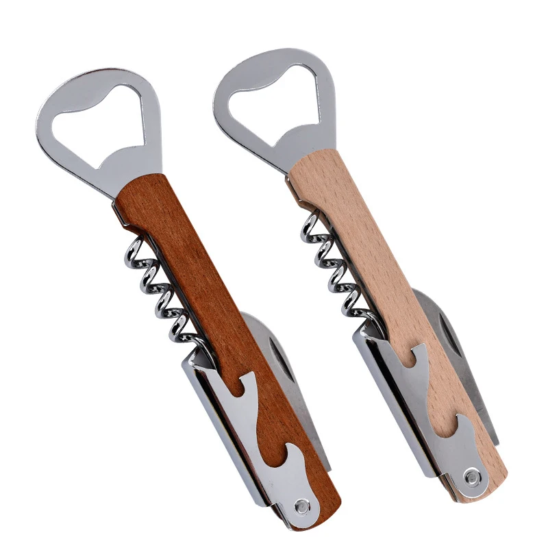 3 in 1 wooden handle Stainless steel red wine bottle opener Wine CorkScrew opener with small knife