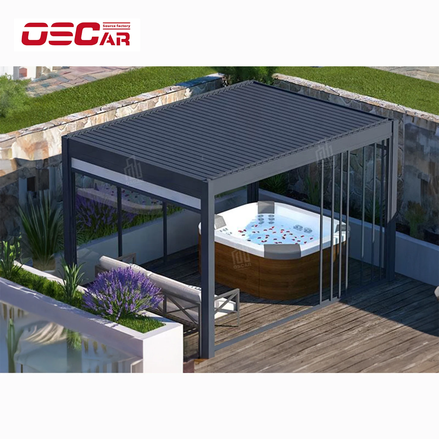 Customized Manual/Motorized Louvered Aluminum Pergola Canopy Waterproof with Adjustable Rainproof Features for Outdoor Space