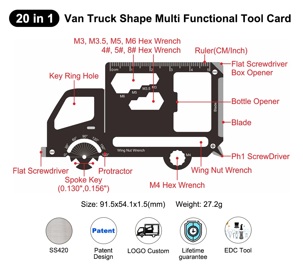 Custom Logo Durable Steel Mini MultiTool Van Truck Vehicle Keychain Opener