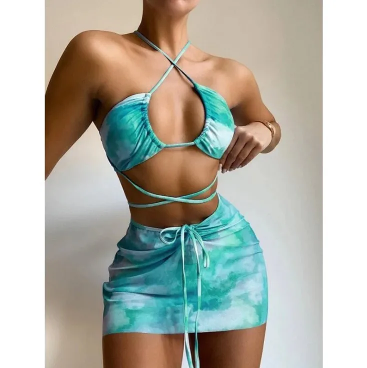 Дизайнерские трикотажные купальные костюмы Tie-dye с принтом Индивидуальный Женский бразильский комплект бикини купальник оптовая