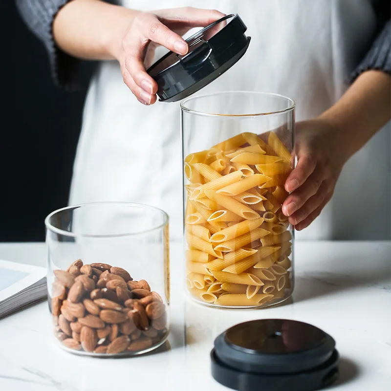 1000ml Wide Mouth Clear Straight Sided Airtight Glass Candy Jar With Plastic Lid