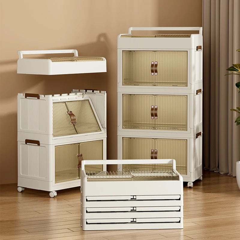 New Style Foldable Plastic Storage Cabinet Clear Lid Door Stackable Container Collapsible Bins Organizer for Home Packaging