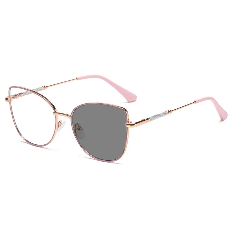 2024 New fashion Cateye luxury Metal eyeglasses frame photochromic photogray anti blue light glasses woman girls