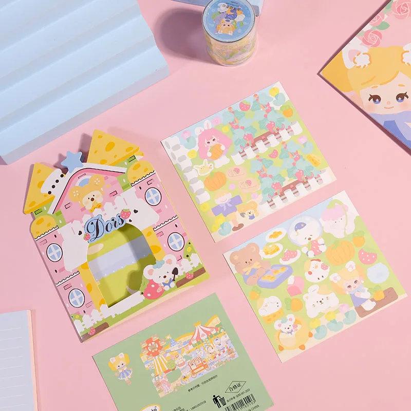 Kirakoko Play Scenes Sticker Farm Restaurant Amusement Park Theme Sticker Play Set Bear Dog Cat Rabbit Duck Mouse Decal Stickers
