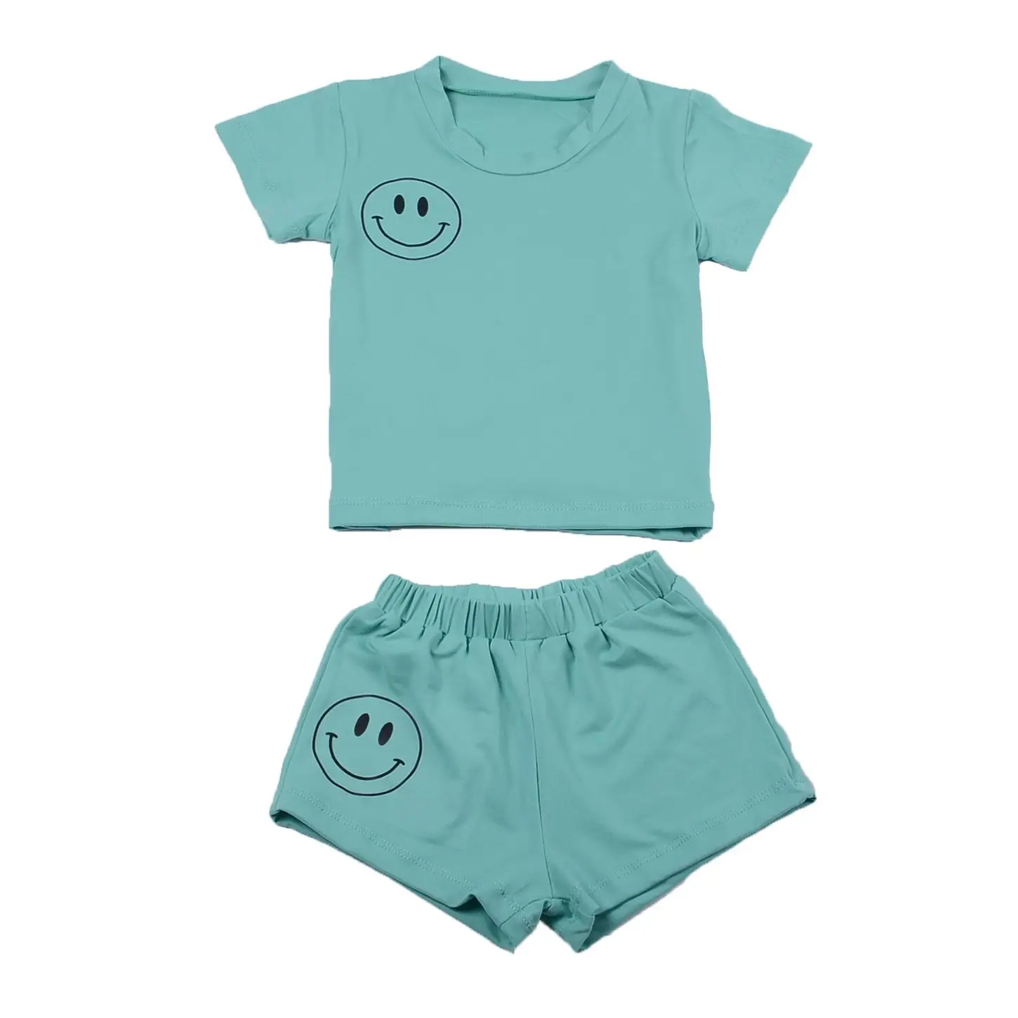 Custom Logo Baby Clothes Smiling Face Printing Pajama Short Sleeve Sweatshirt Kids Summer Clothing baby Set