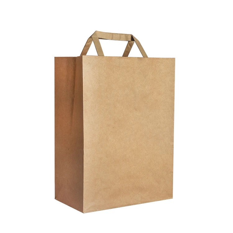 Wholesale durable accept logo custom printed white brown Takeaway takeout grocery shopping kraft paper bags with flat handles