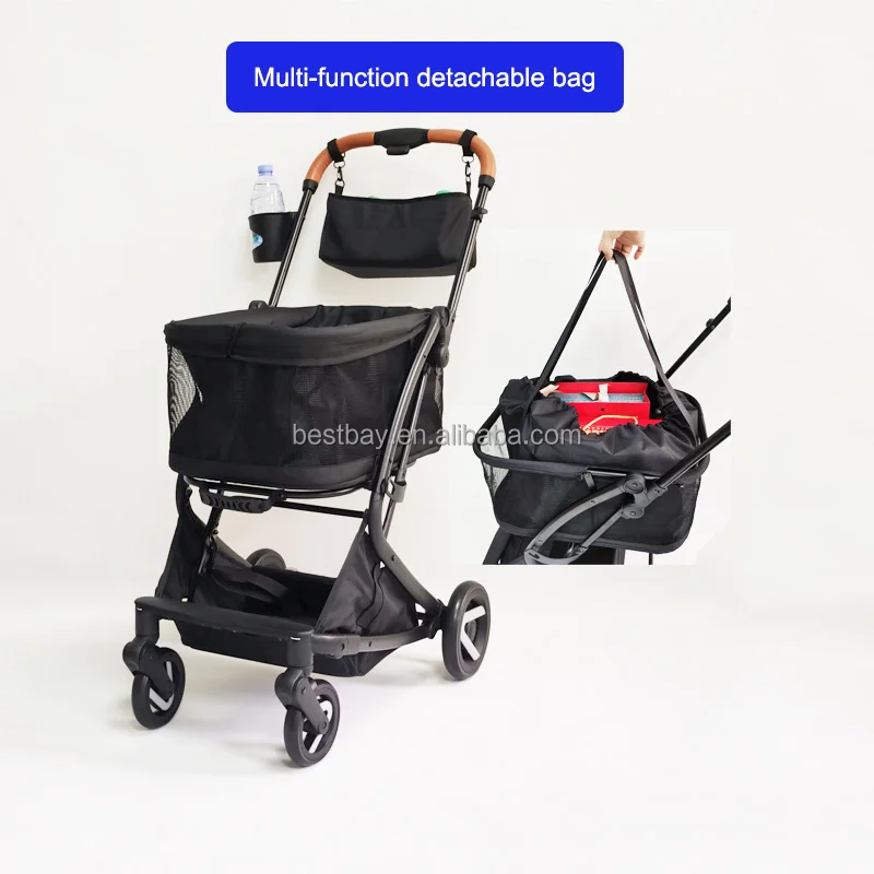 Lightweight Mesh Shopping cart with detachable bag  Easy folding four EVA wheels with rear brake device shopping trolley