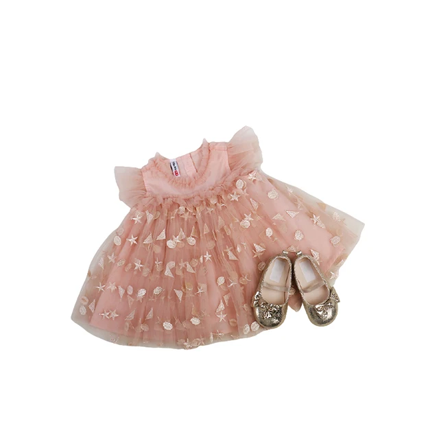 
Tulle Design Fashion Pink Color Summer Sleeveless Dress Baby Princess Dress 