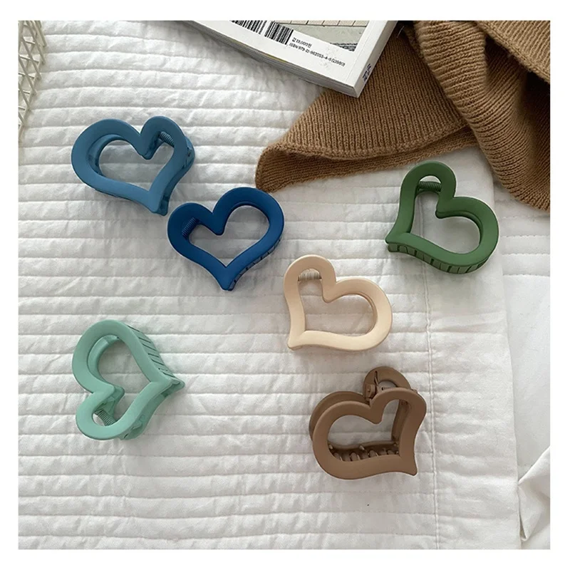 Korean candy Color Lovely hair clips heart shape hollow hair grip frosted Plastic shark Hair Claw Clip