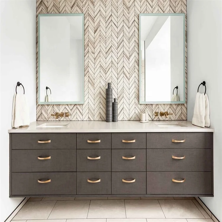 Customized floating bathroom cabinet thick marble top wash basin wooden cabinet complete accessories