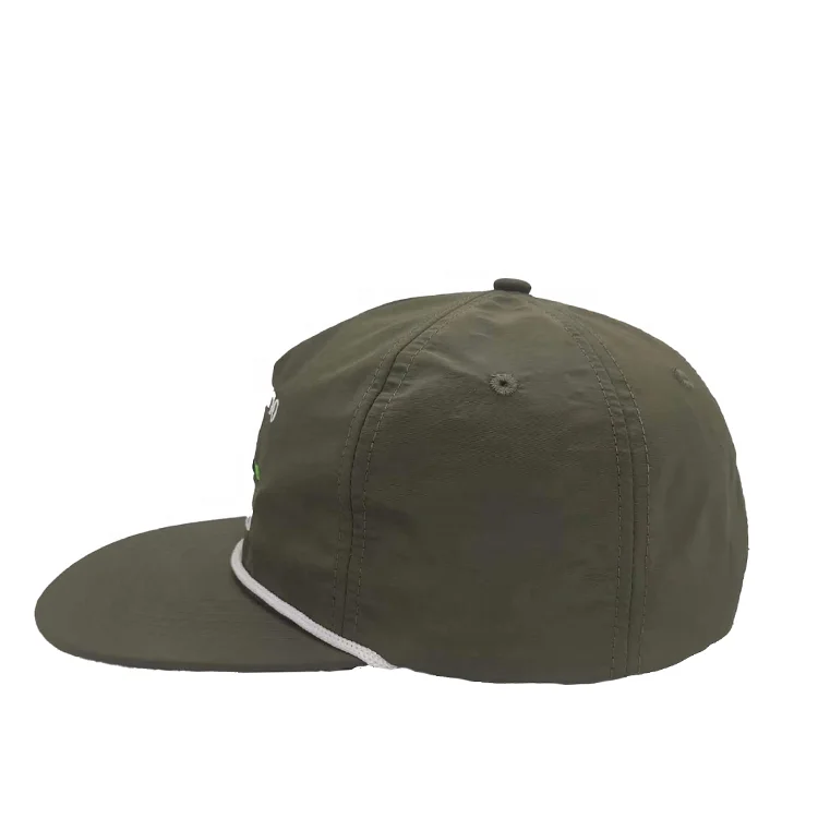 Wholesale Custom 5 Panel Soft Fabric Dad Hat High Quality Fitted Dark Green Snapback Hat Man Women Nylon Snap Back Cap With Rope