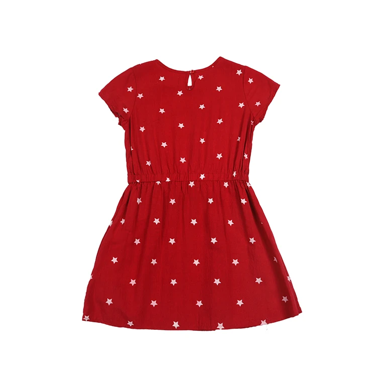 Custom color rayon stars printed drawstring waist kids beautiful model fancy dresses for girls of 11 years old