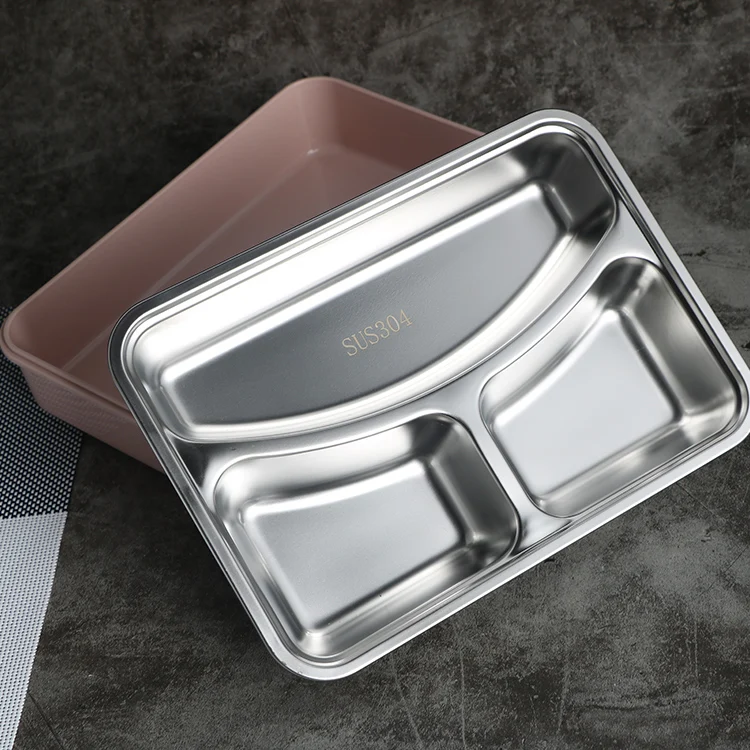3 4 compartments food container 304 stainless steel metal bento lunch box with cutlery