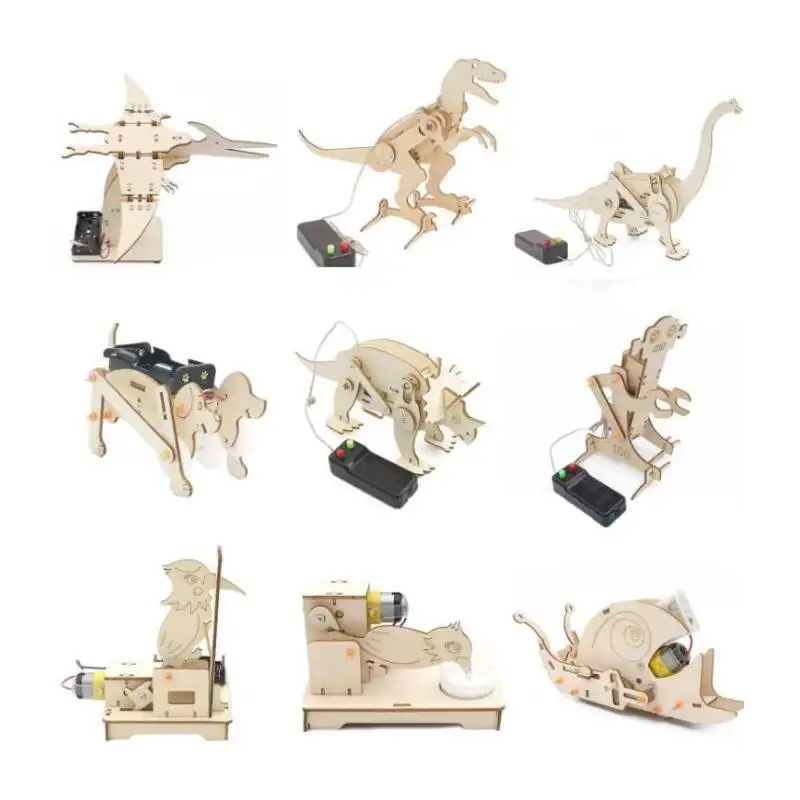 Robotic Dinosaur DIY Craft Wooden Puzzle Dinosaur Model Kit Educational Stem Toy Science Buildings 3D Wooden Puzzle for Kids