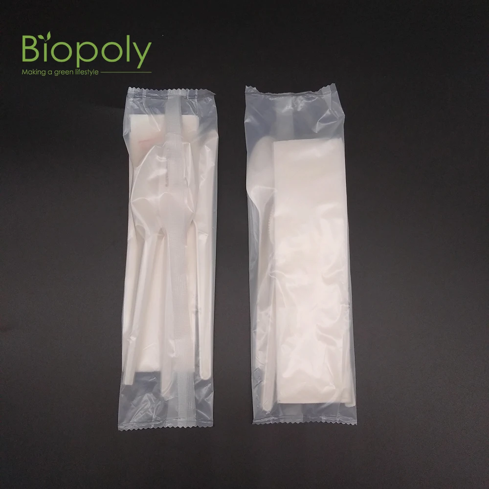 Wholesale eco friendly travel portable PLA flatware reusable organicr spoon fork knife and straw cutlery set