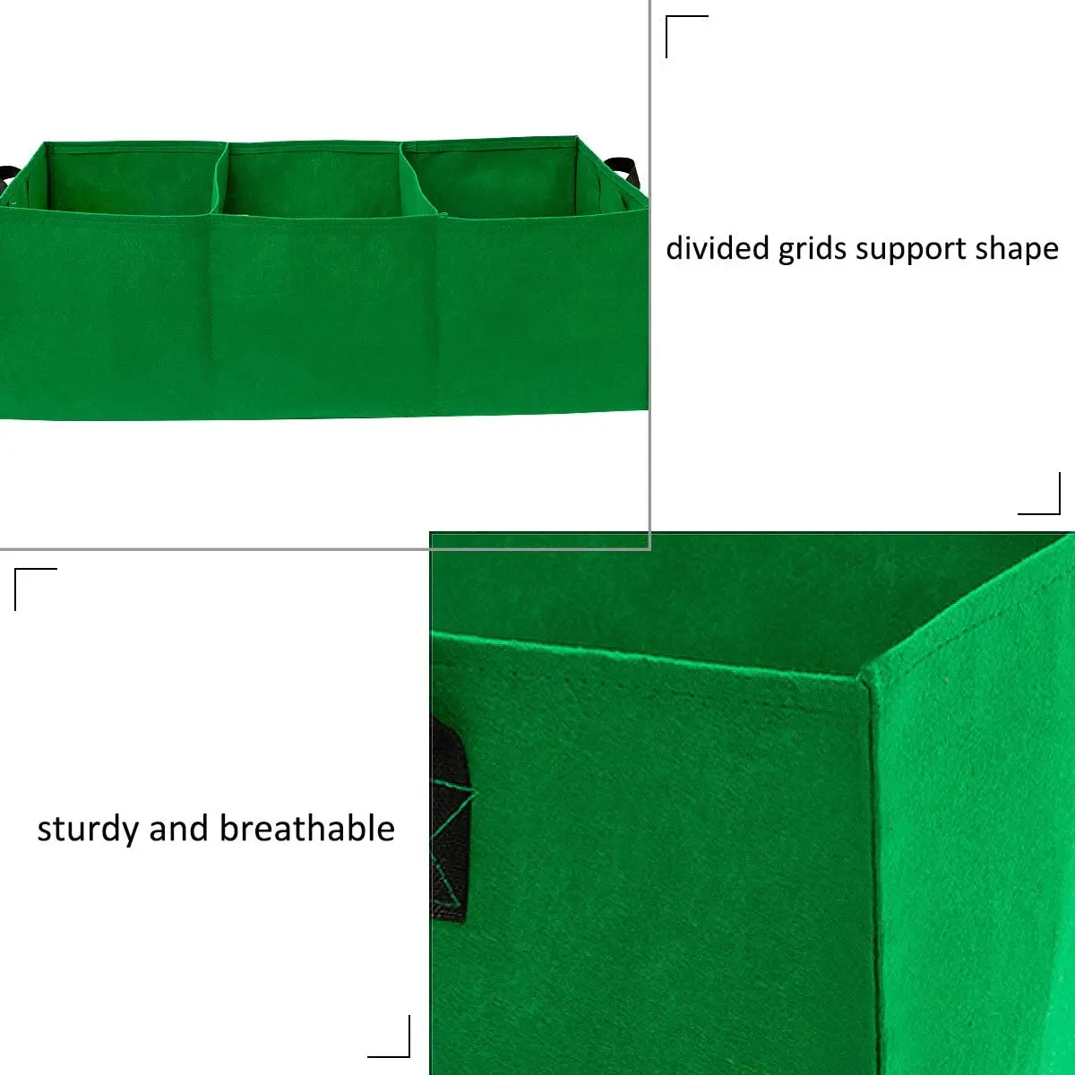 Large Fabric Pots Raised Planting Beds Non-woven Garden Grow Bags With 3 Compartments,Heavy Duty Rectangle Planter