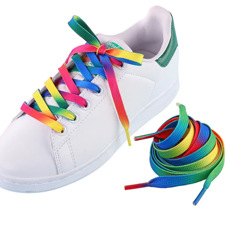 Hot Fancy Iridescent 100cm 40Inch Flat Polyester Shoe Laces, Sublimation Printed Rainbow Shoelace Directly Factory