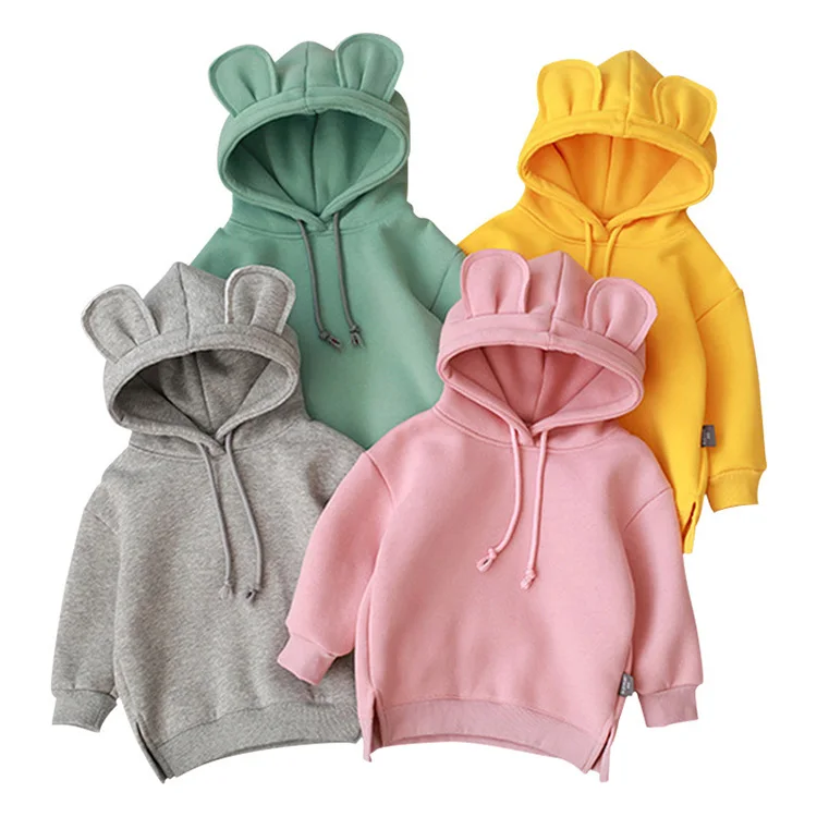 Wholesale Custom 100% Cotton Bear Hooded Blank Plain Lounge wear Long Sleeve Kids Hoodie with Ear