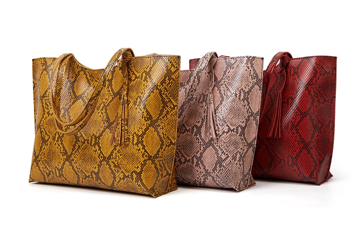 Custom Animal Printed Snake Vegan Women tote Hand bags Faux Leather shoulder handbags manufacturers