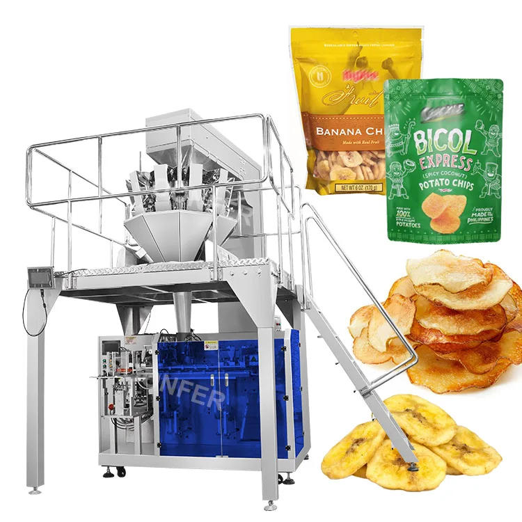 High speed automatic banana crisps potato chips stand up zipper bag packing machine