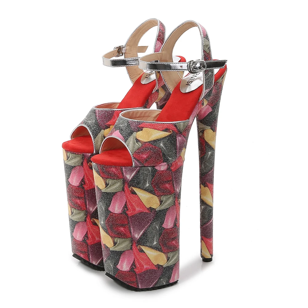 26 Cm Big Size Ultra Supper High Heels Glitter Stylish Stiletto Mules Stripper Shoes Platform Spike High Heeled Sandals