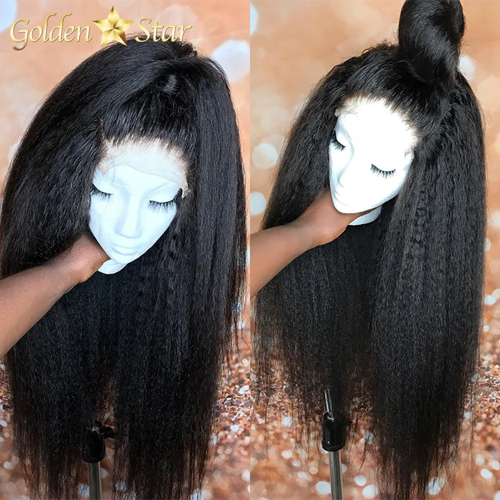 GD Top Quality Yaki Full Lace Front Wigs For Black Women,Swiss Lace Raw Human Hair Lace Wig,Kinky Straight Full Lace Frontal Wig