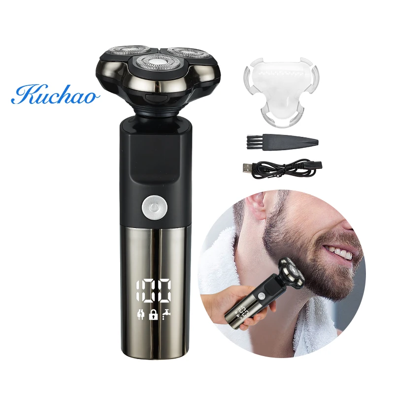 New Triple Rotary Heads Waterproof Beard Shaver For Men Rechargeable Electric Shaver Razor With Led Display