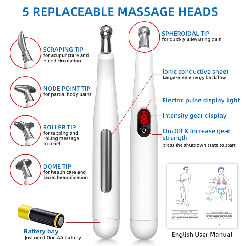 New Designs 2023 Chinese Home Use Health Care 5 In 1 Electronic Magnetic Therapy Facial Acupuncture Meridian Energy Massage Pen