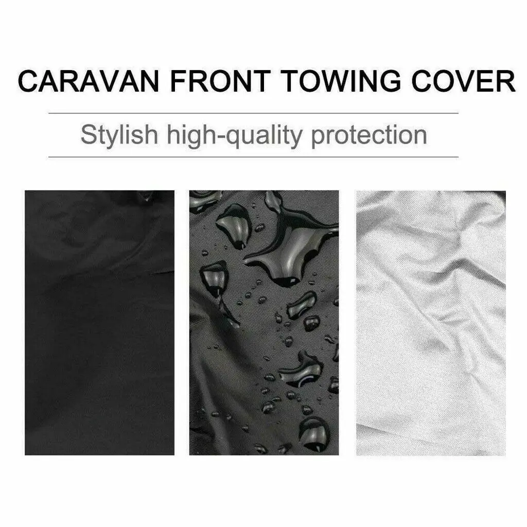 Universal Caravan Cover Protector Grey+Black Front Towing Shield Guard LED Light