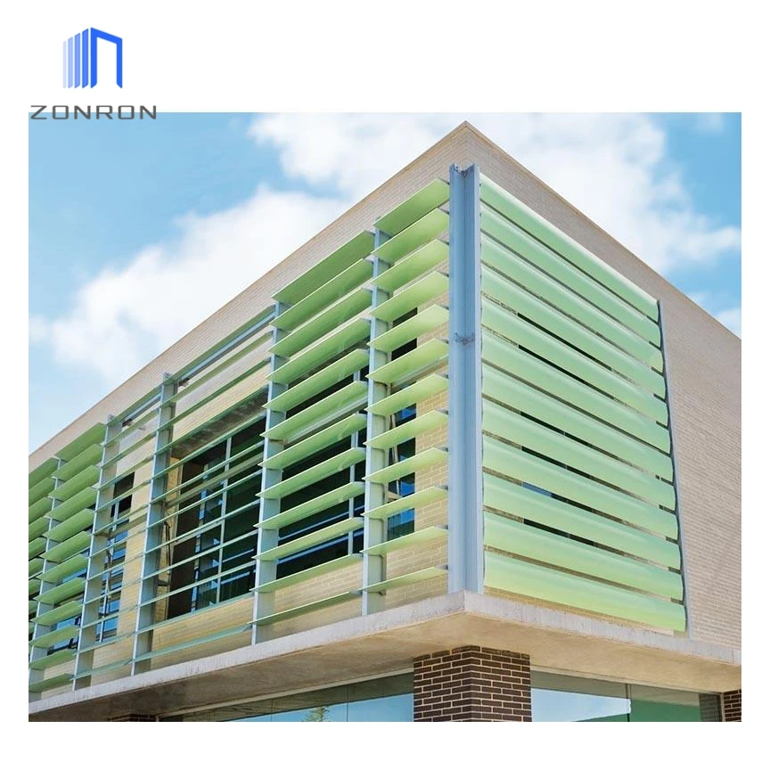Zonron AS2047 Exterior Sun Shading Automatic Aerofoil Louvers Blades Motorized Aluminum Air Vent Louvers