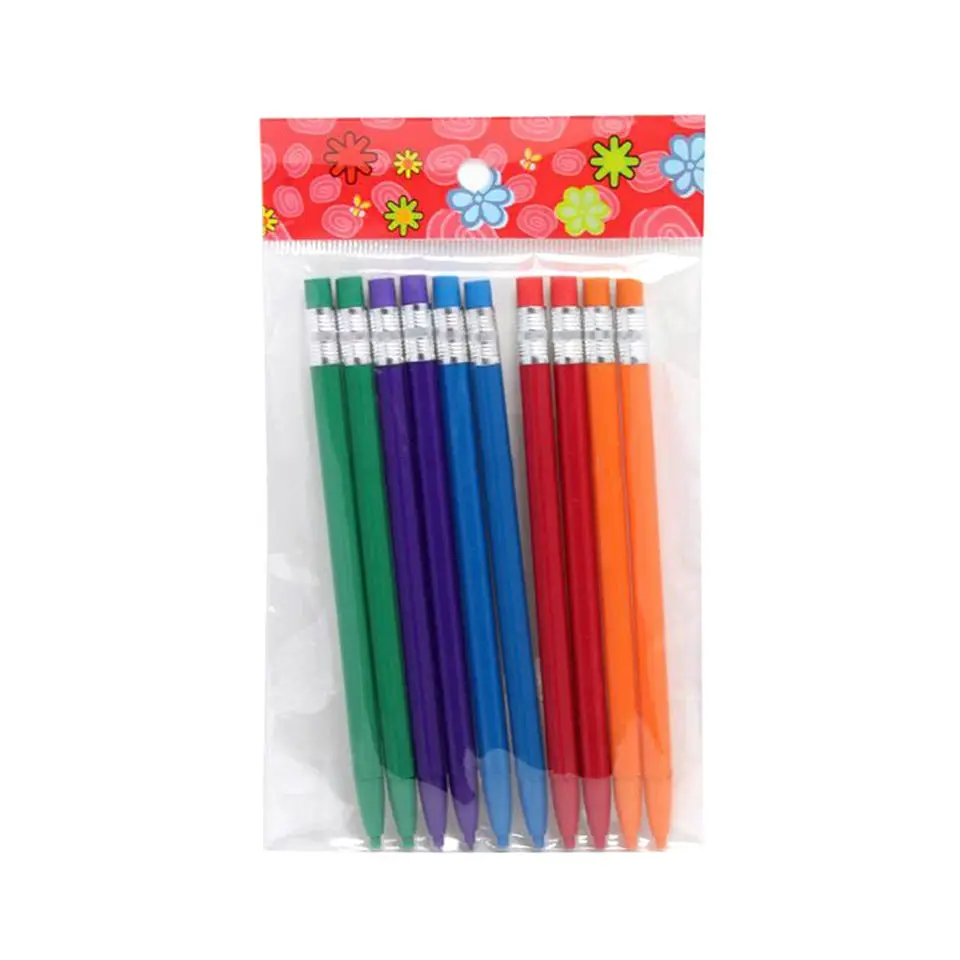 Plastic Mechanical Pencil 5 colors Wooden Style 2B Pencil with Eraser on Topper Press Action Pencils