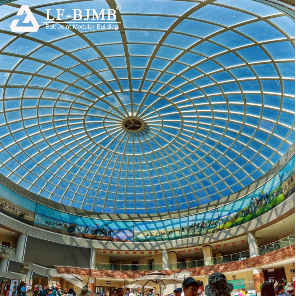 Metal structure construction space frame prefabricated glass dome roof construction