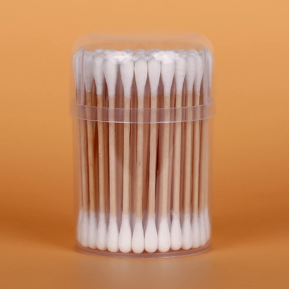 90pcs wooden mini stick disposable round tip swab cotton make up tool