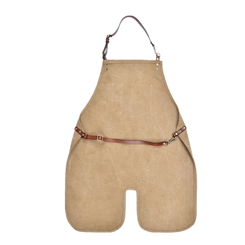 Split work overalls hanging neck leather shoulder strap canvas apron men protective overalls welder apron custom logo