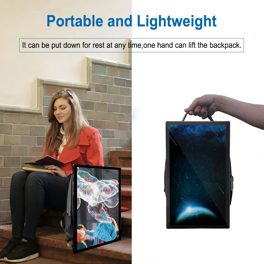 Outdoor Video Backpack Walking LCD Billboard 21.5 Inch Digital Advertising Screen Outdoor Backpack