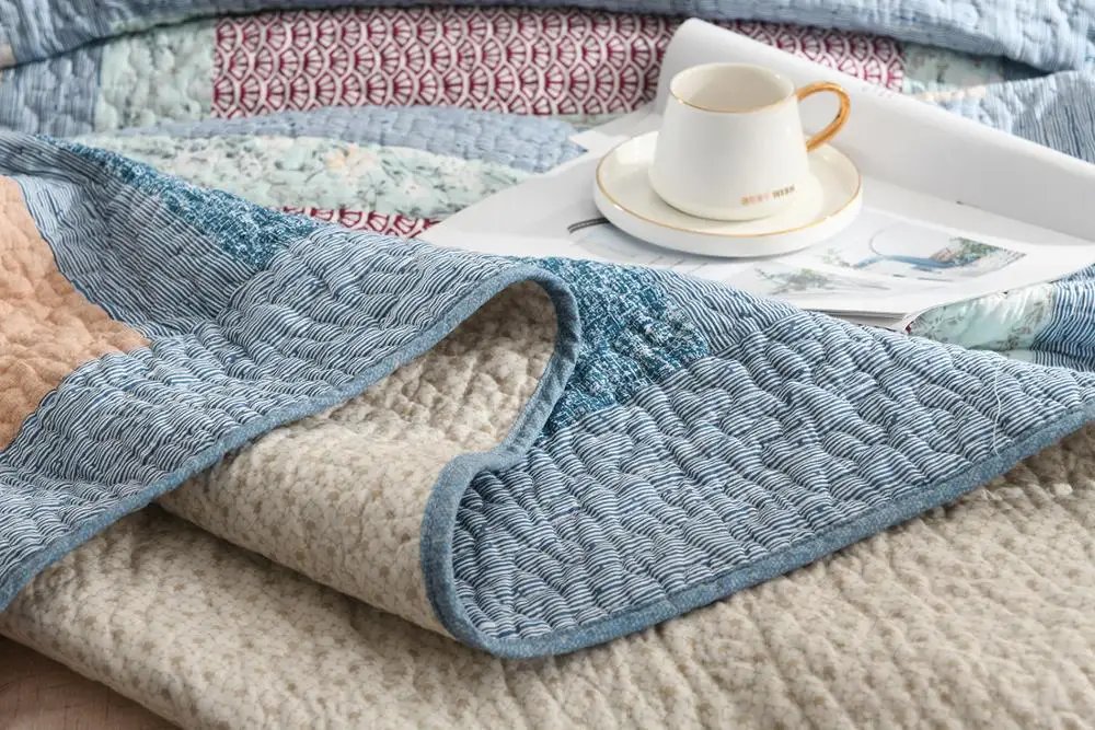 100% handwork bedspread patchwork craft quilted bedspread set pure cotton