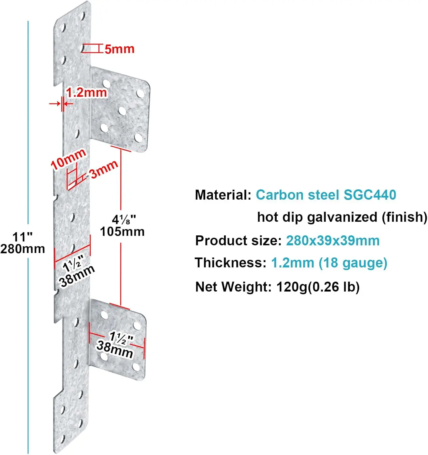 Galvanized 18-Gauge Adjustable Stringer Connector Interchangeable Concealed Stringer Hanger