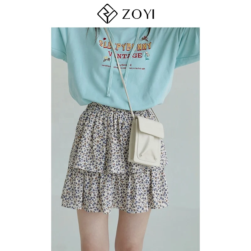 Hot Sale Fashion Summer Clothing short skirt  summer Korea style women Floral Chiffon print cake dress
