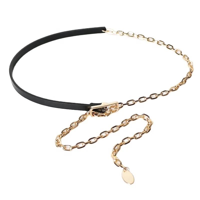 Fashion decorative belt double spelling PU alloy ladies metal waist chain